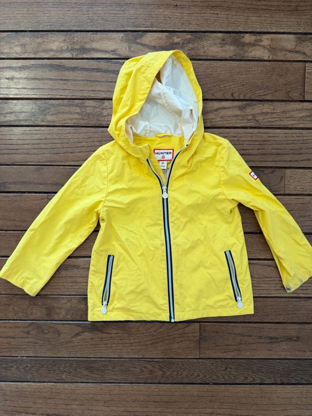 Hunter Yellow Hooded Lightweight Rain Jacket with Contrast Trim